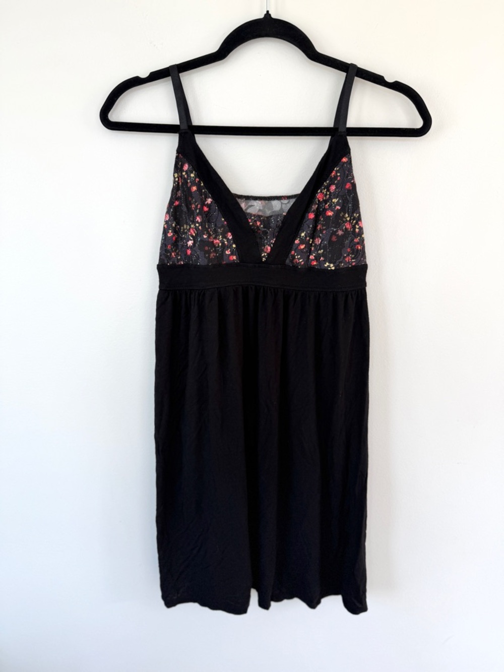 Cynthia Rowley Black Chemise with Pink & Green Floral Bodice